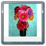 Mic-010 -  Prix € 56
25 gerberas multicolores dans un vase avec un noeud

